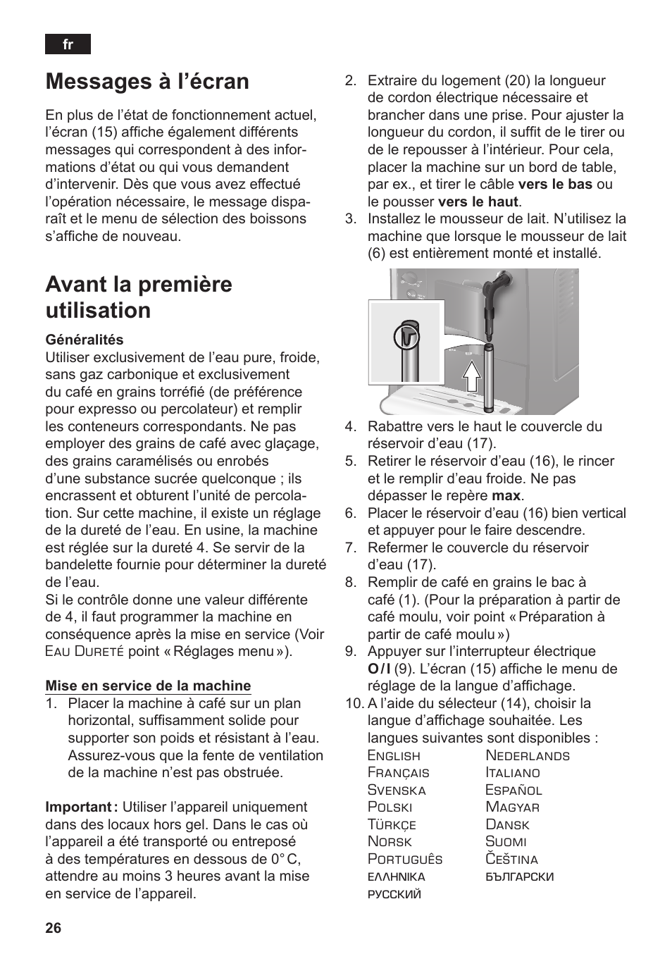 Messages à l’écran, Avant la première utilisation | Siemens TE502206RW User Manual | Page 30 / 134