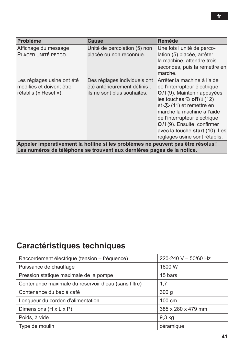 Caractéristiques techniques | Siemens TE502206RW User Manual | Page 45 / 134