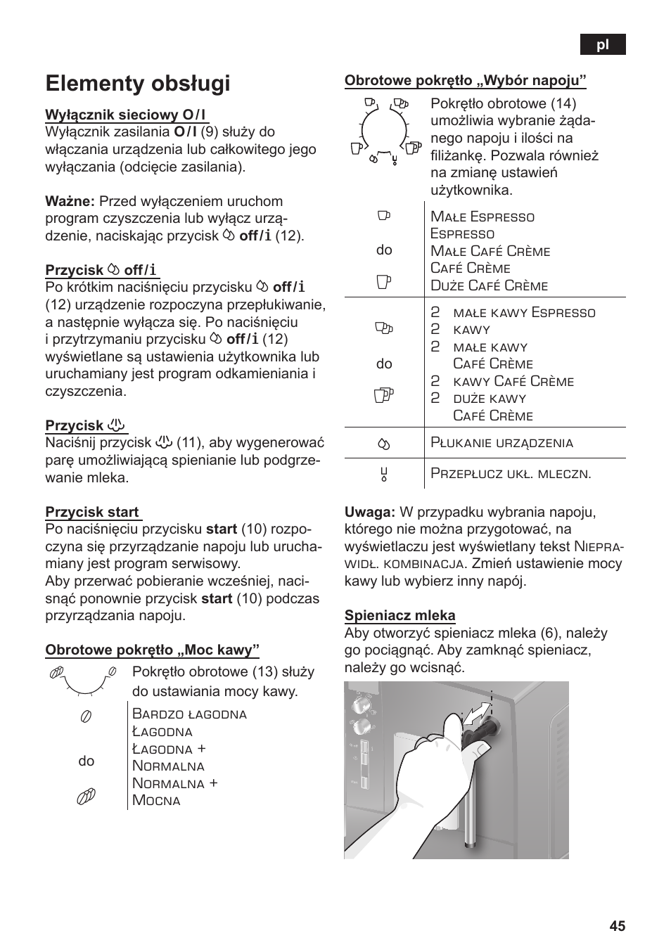 Elementy obsługi | Siemens TE502206RW User Manual | Page 49 / 134