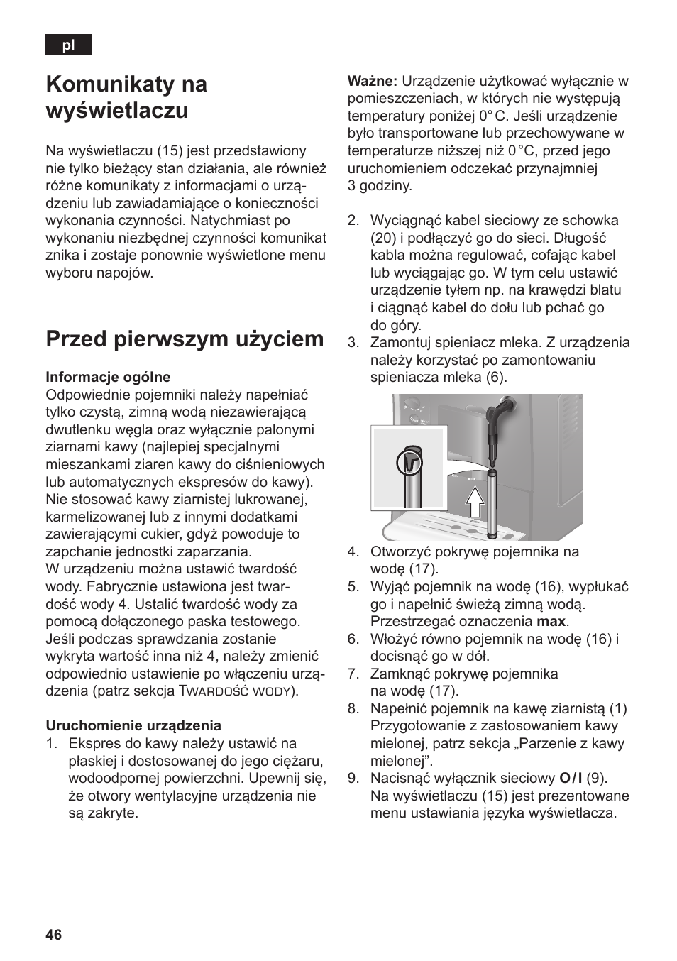 Komunikaty na wyświetlaczu, Przed pierwszym użyciem | Siemens TE502206RW User Manual | Page 50 / 134