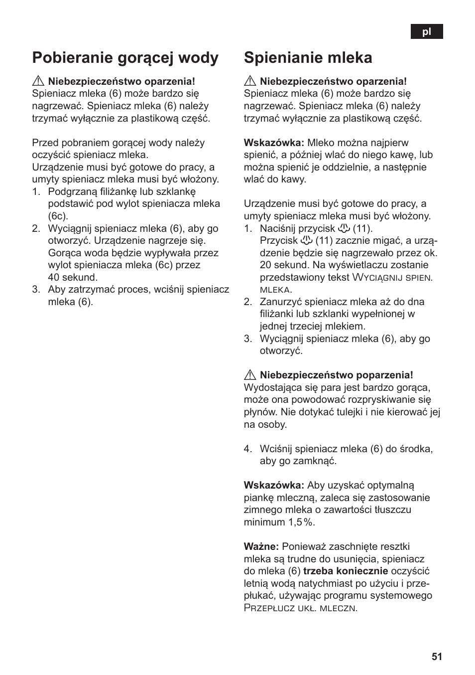 Pobieranie gorącej wody, Spienianie mleka | Siemens TE502206RW User Manual | Page 55 / 134