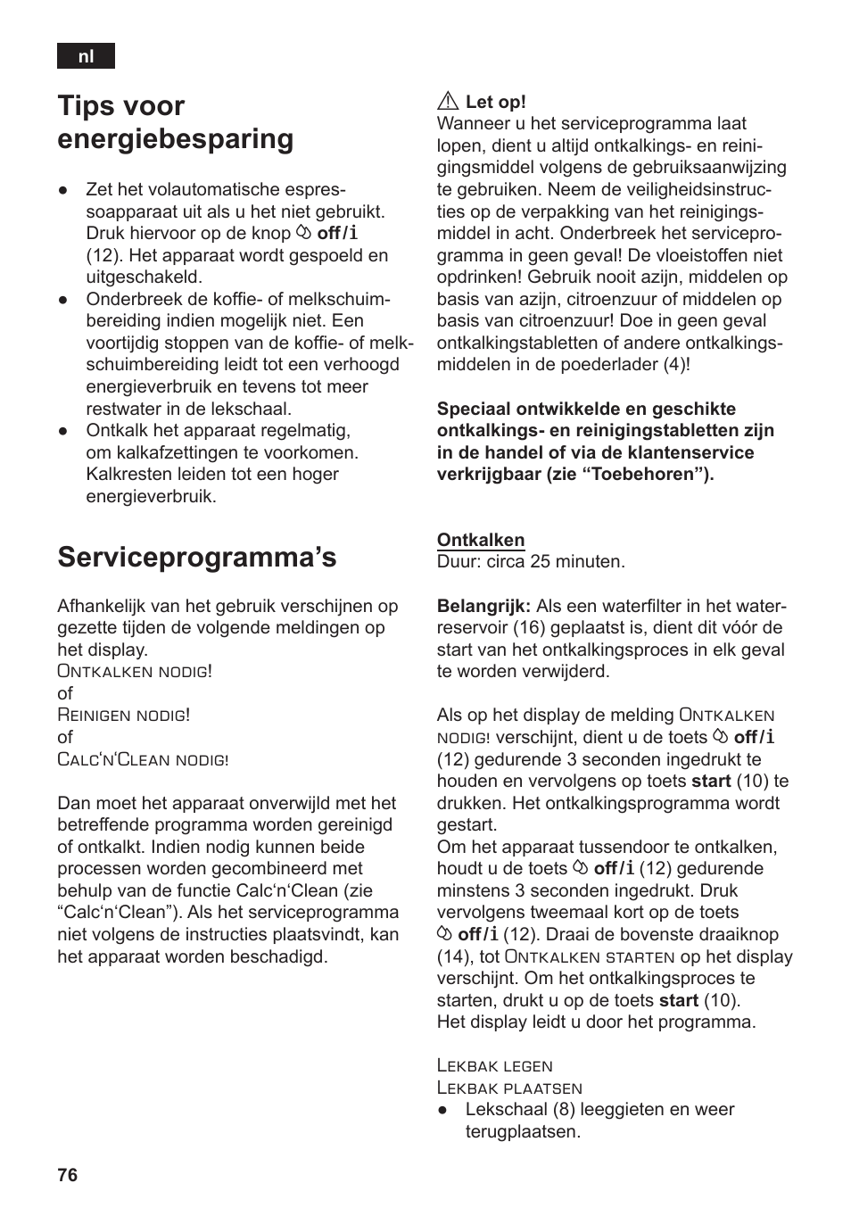 Tips voor energiebesparing, Serviceprogramma’s | Siemens TE502206RW User Manual | Page 80 / 134