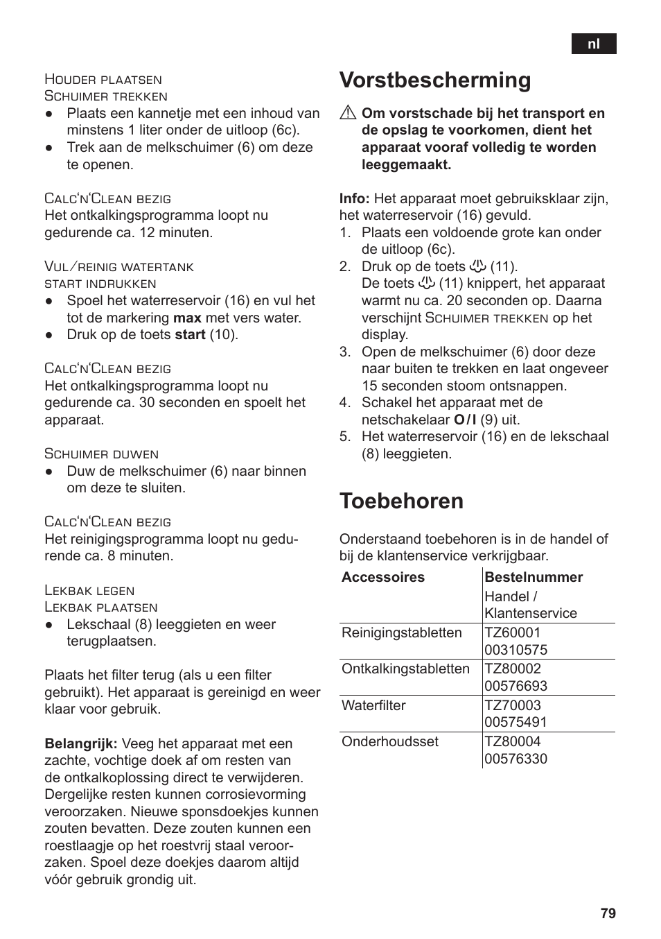 Vorstbescherming, Toebehoren | Siemens TE502206RW User Manual | Page 83 / 134