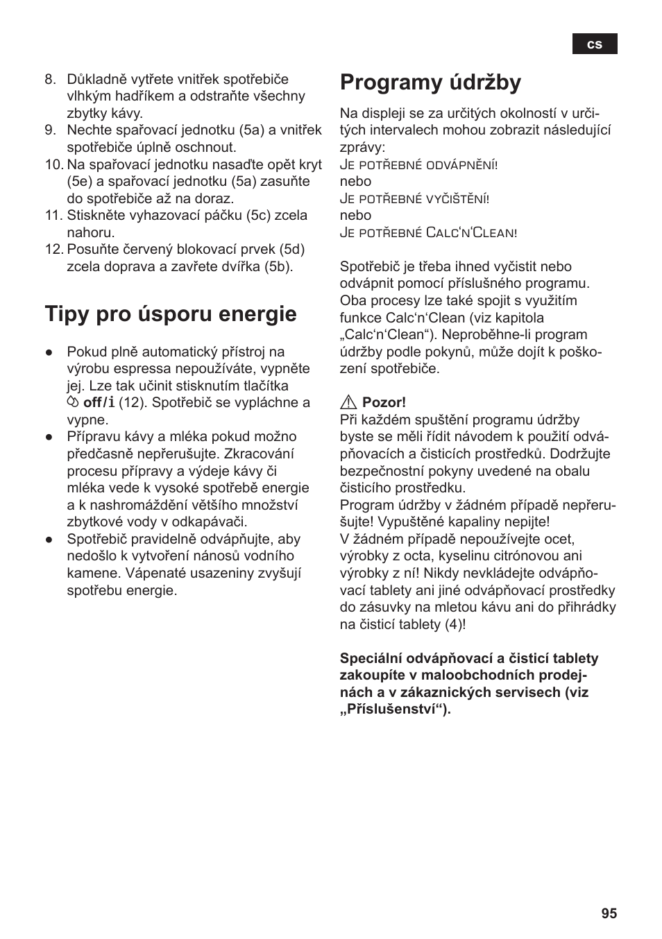 Tipy pro úsporu energie, Programy údržby | Siemens TE502206RW User Manual | Page 99 / 134