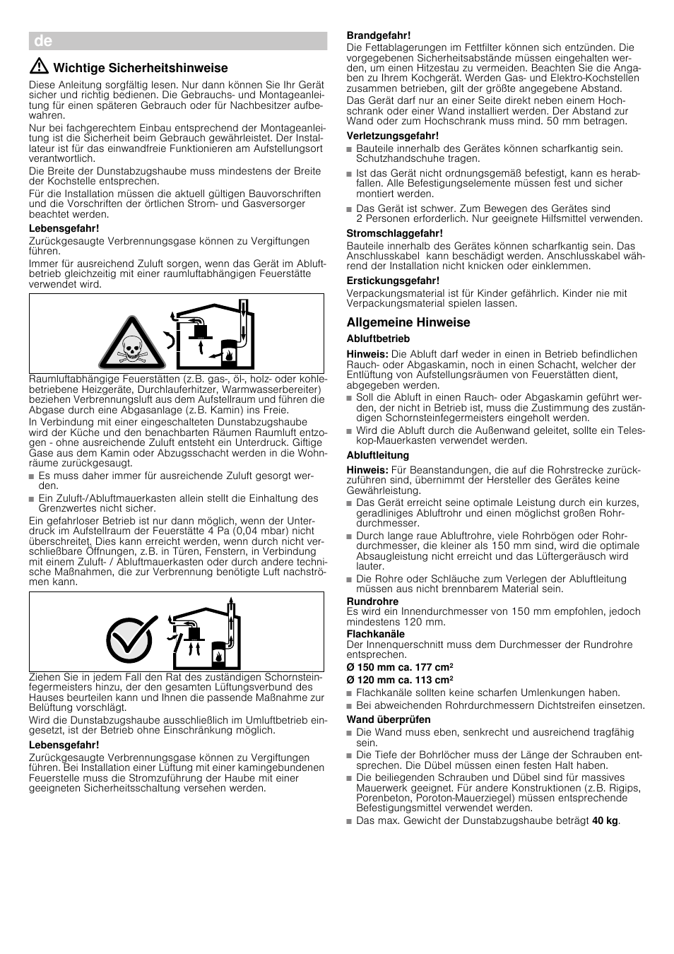 Ø montageanleitung, Wichtige sicherheitshinweise, Lebensgefahr | Brandgefahr, Verletzungsgefahr, Stromschlaggefahr, Erstickungsgefahr, Allgemeine hinweise, Abluftbetrieb, Hinweis | Siemens LC98KA570 User Manual | Page 4 / 24
