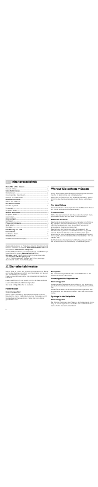 Ø inhaltsverzeichnis[de] gebrauchsanleitung, Worauf sie achten müssen, Vor dem einbau | Transportschäden, Elektrischer anschluss, M sicherheitshinweise, Heißer boden, Verbrennungsgefahr, Brandgefahr, Unsachgemäße reparaturen | Siemens HW1405P2 User Manual | Page 2 / 32