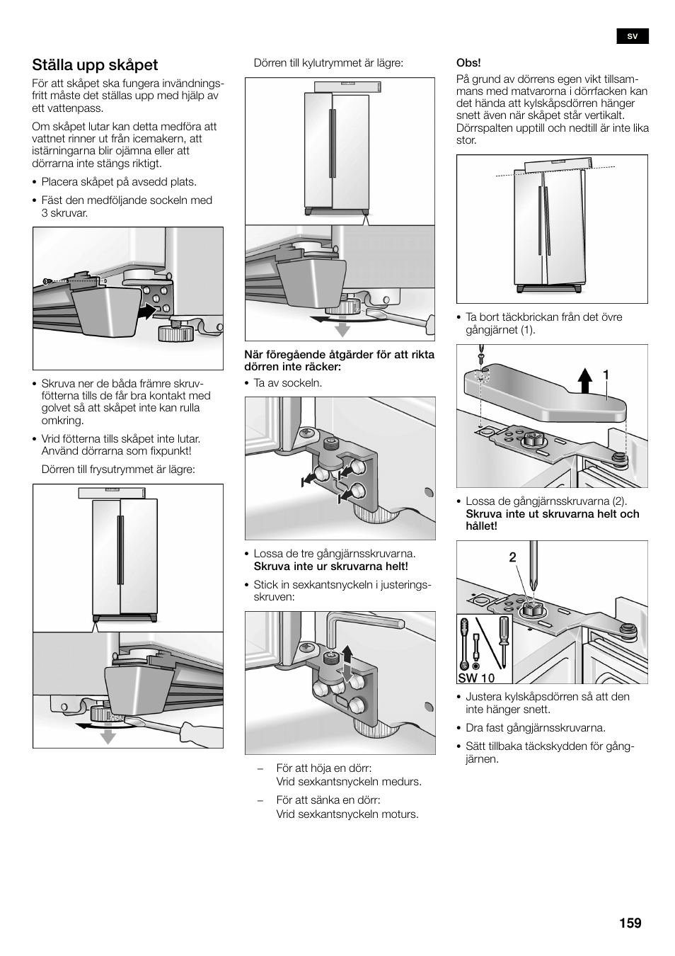 Ställa upp skåpet | Siemens KA58NA45 User Manual | Page 159 / 263