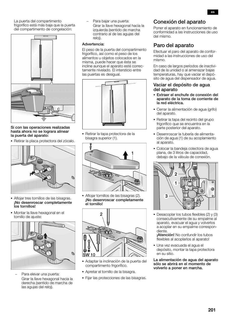 Conexión del aparato, Paro del aparato | Siemens KA58NA45 User Manual | Page 201 / 263