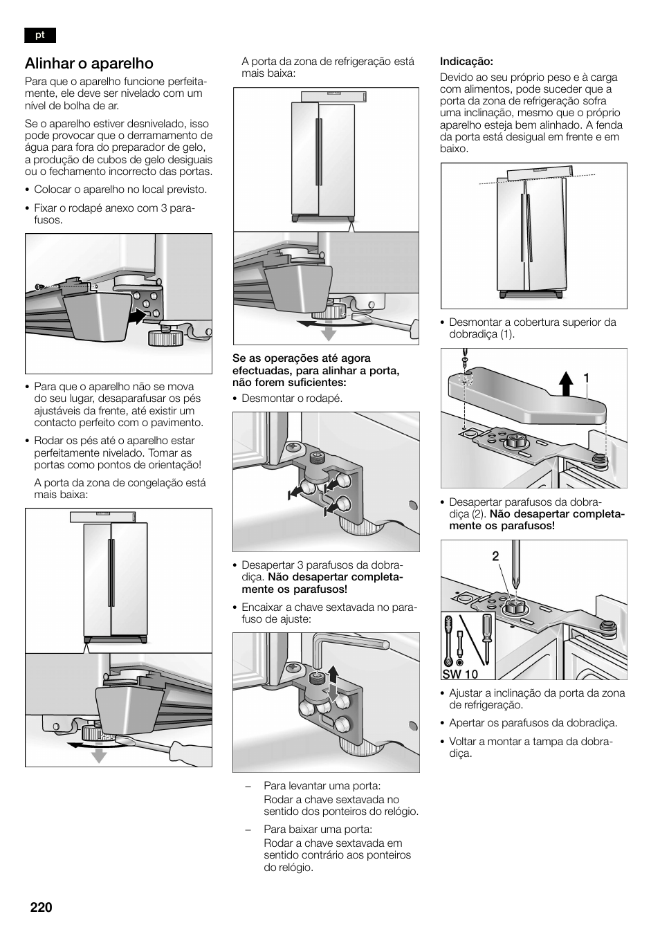 Alinhar o aparelho | Siemens KA58NA45 User Manual | Page 220 / 263