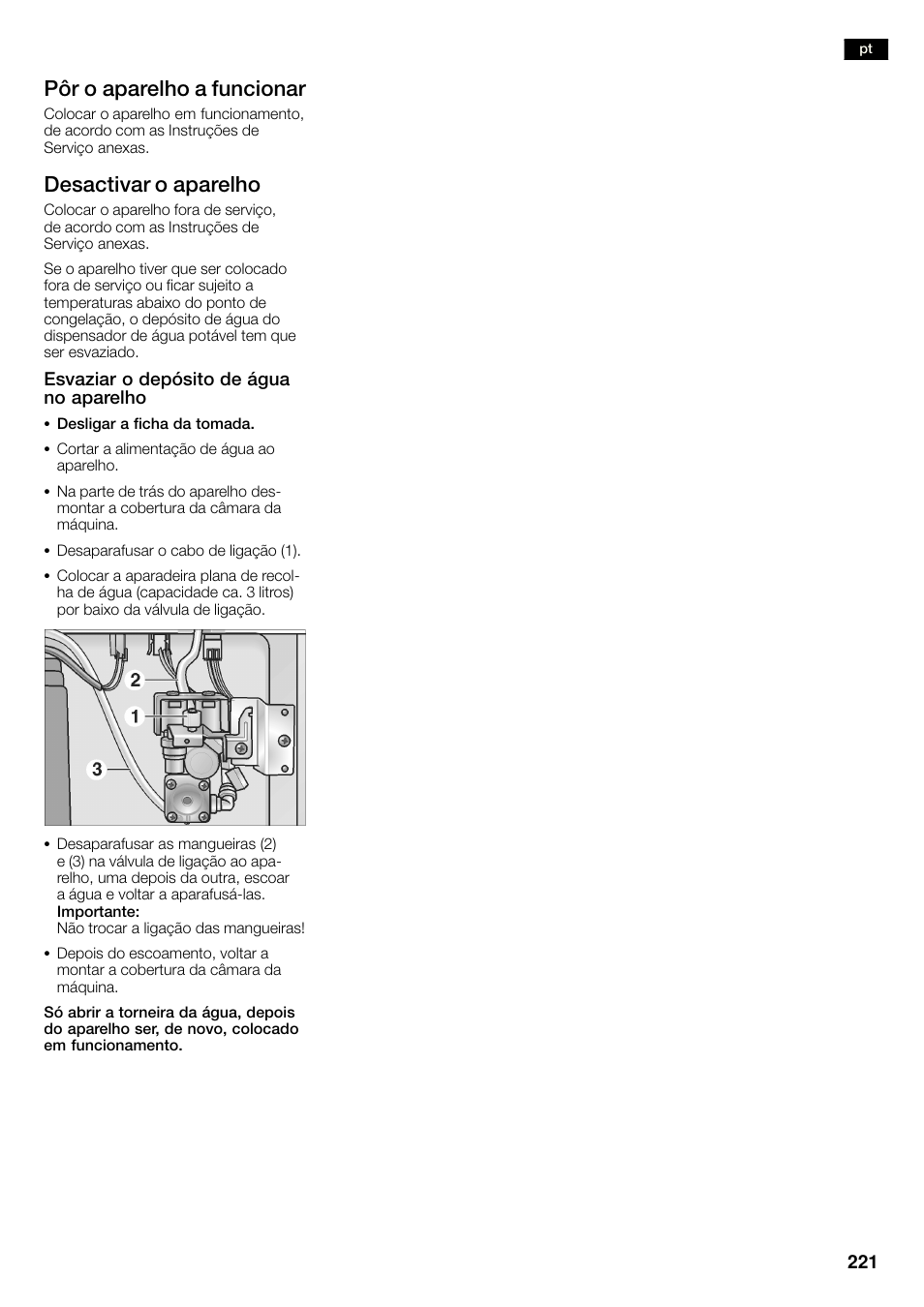Pôr o aparelho a funcionar, Desactivar o aparelho | Siemens KA58NA45 User Manual | Page 221 / 263