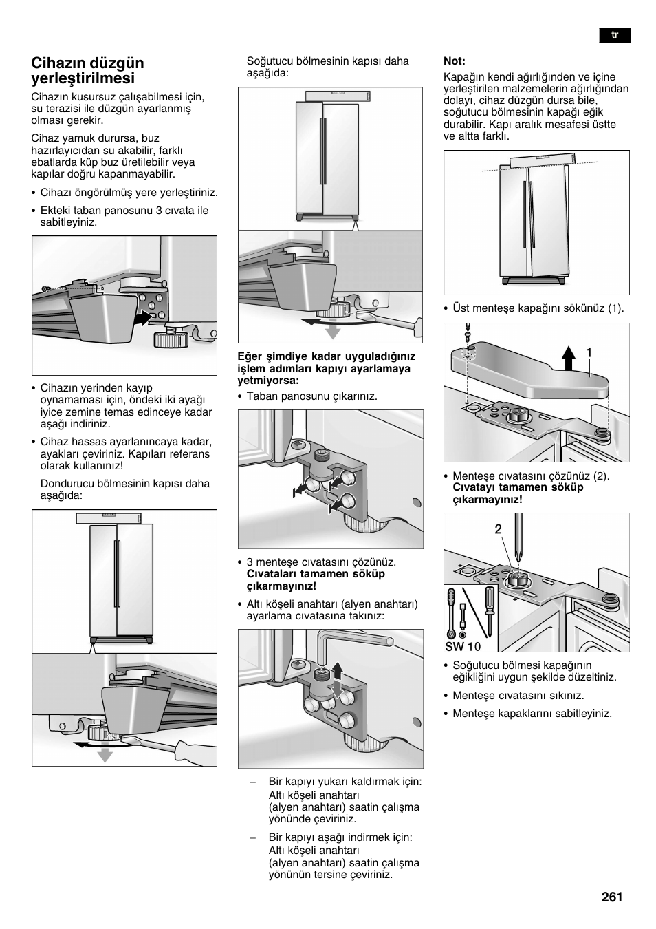Cihazn düzgün yerleåtirilmesi | Siemens KA58NA45 User Manual | Page 261 / 263