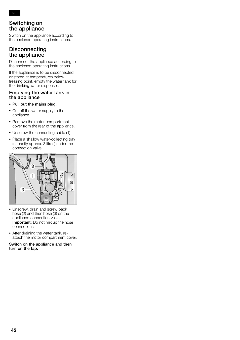 Switching on the appliance, Disconnecting the appliance | Siemens KA58NA45 User Manual | Page 42 / 263