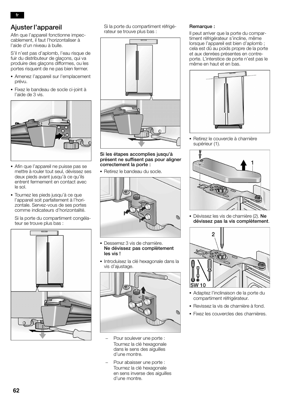 Ajuster l'appareil | Siemens KA58NA45 User Manual | Page 62 / 263