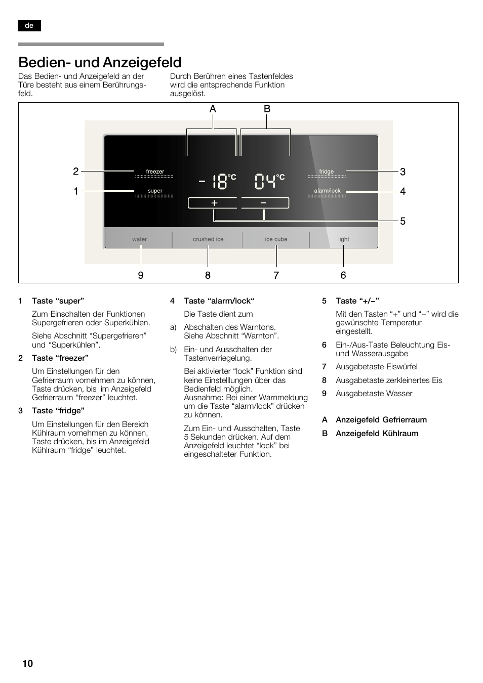Bedienć und anzeigefeld | Siemens KA62DV71 User Manual | Page 10 / 123