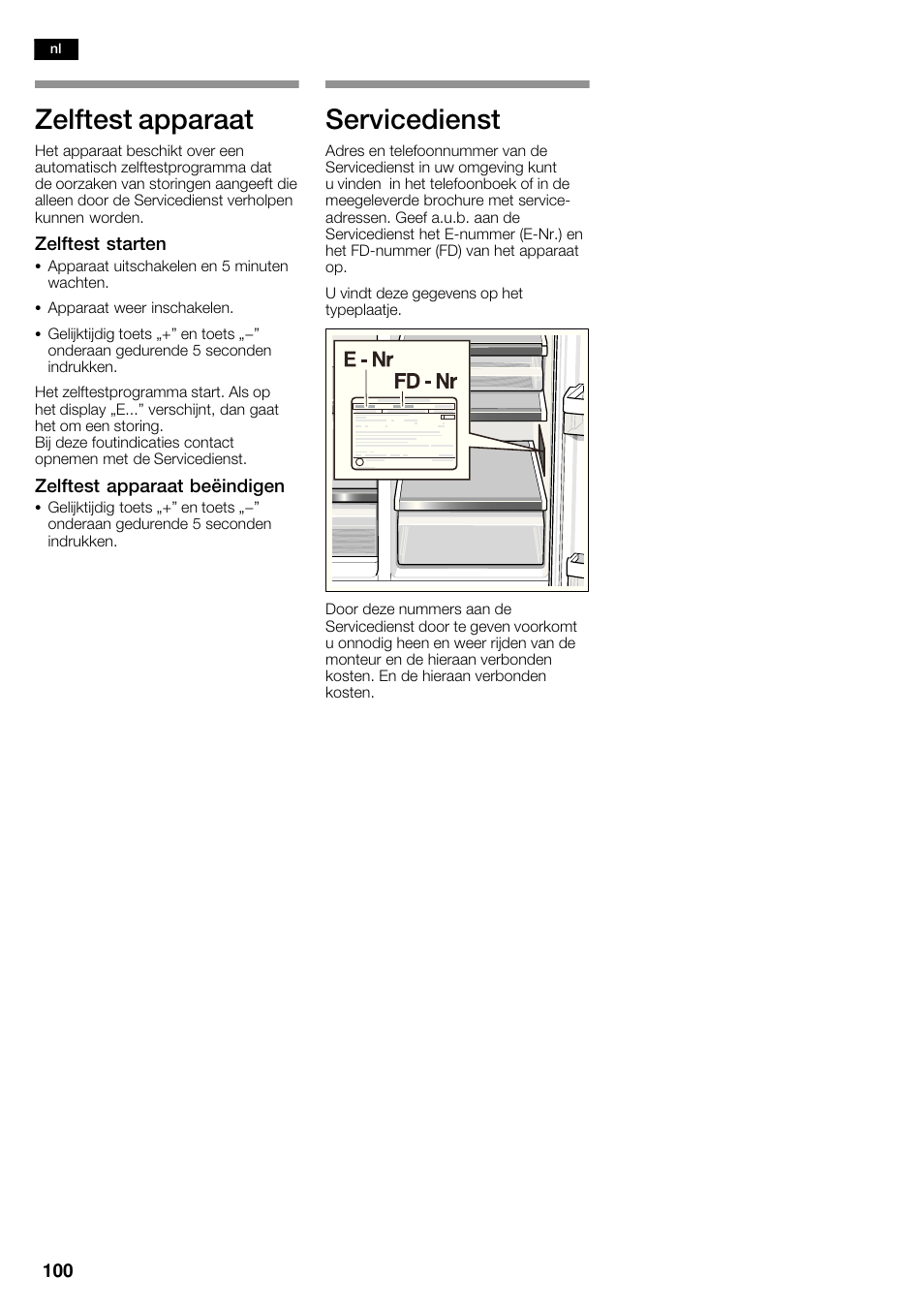 Zelftest apparaat, Servicedienst | Siemens KA62DV71 User Manual | Page 100 / 123
