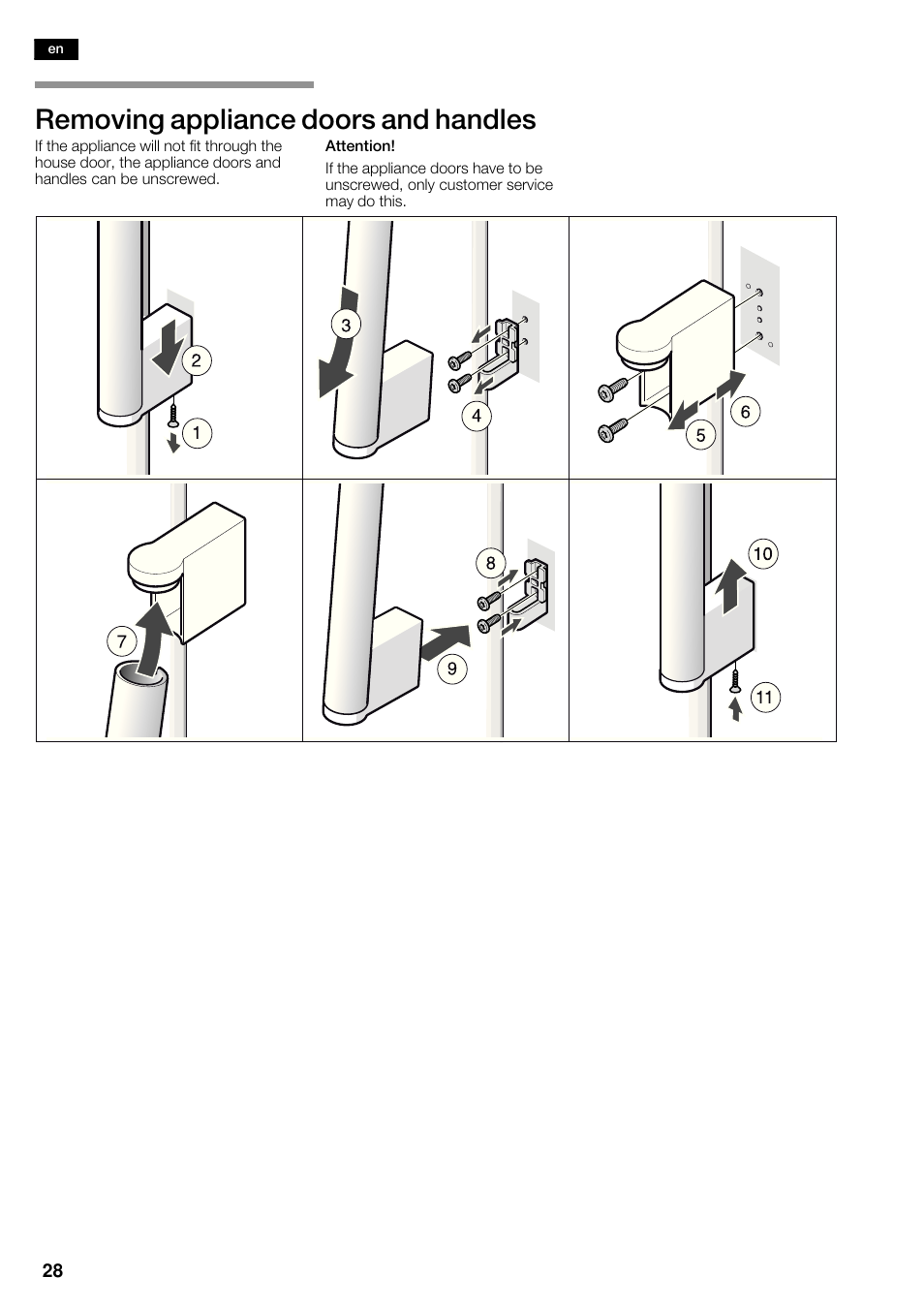 Removing appliance doors and handles | Siemens KA62DV71 User Manual | Page 28 / 123