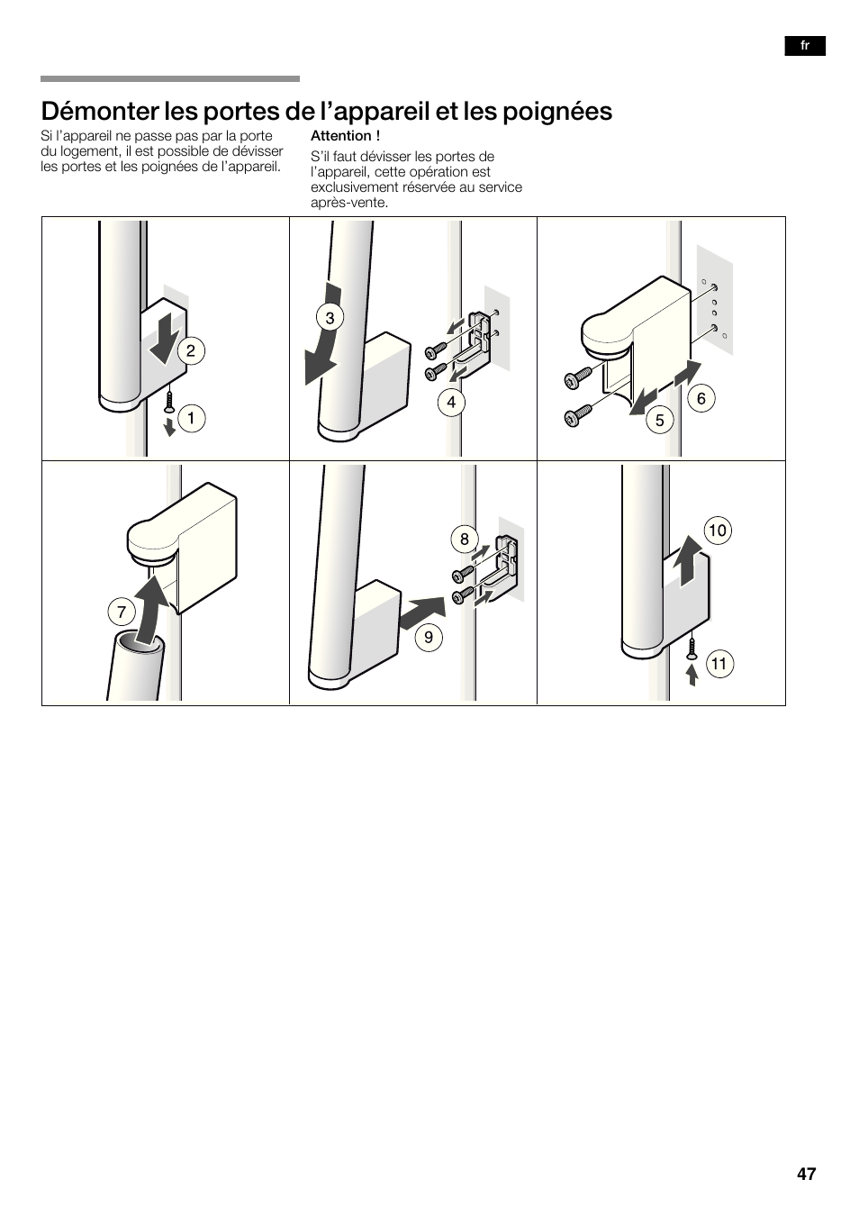 Démonter les portes de l'appareil et les poignées | Siemens KA62DV71 User Manual | Page 47 / 123