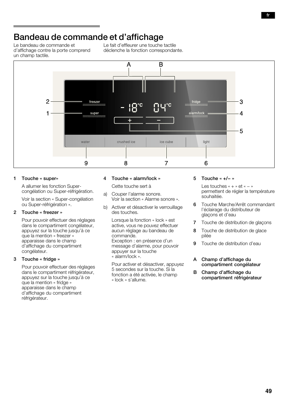 Bandeau de commande et d'affichage | Siemens KA62DV71 User Manual | Page 49 / 123