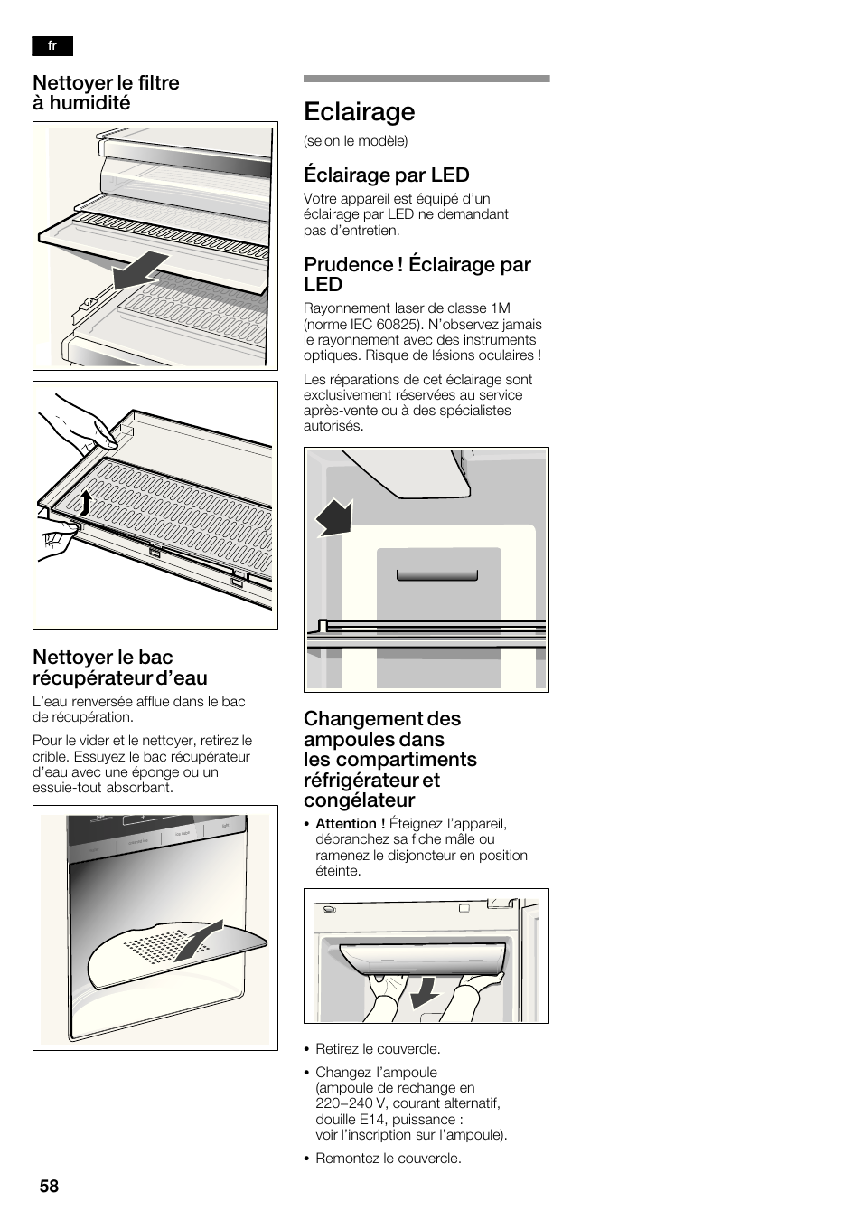 Eclairage, Éclairage par led, Prudence ! éclairage par led | Siemens KA62DV71 User Manual | Page 58 / 123