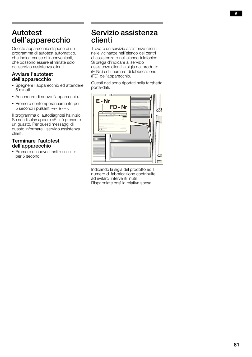 Autotest dell'apparecchio, Servizio assistenza clienti | Siemens KA62DV71 User Manual | Page 81 / 123