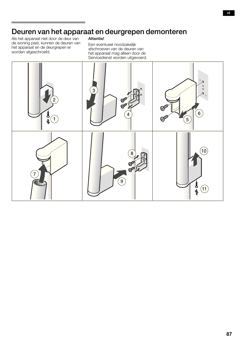 Deuren van het apparaat en deurgrepen demonteren | Siemens KA62DV71 User Manual | Page 87 / 123