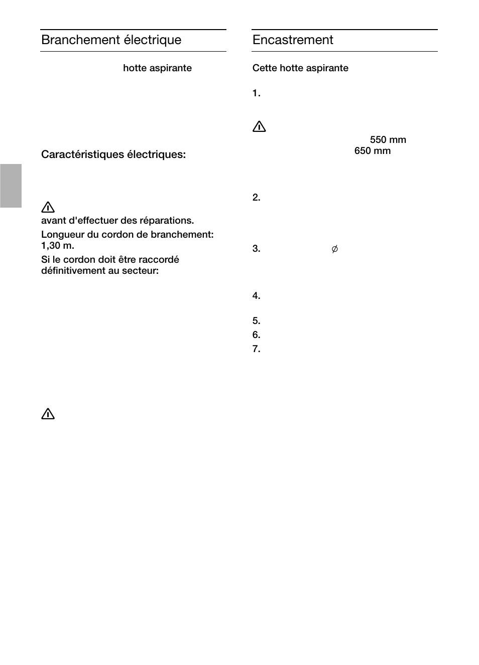Branchement électrique, Encastrement | Siemens LC457CA60 User Manual | Page 16 / 76