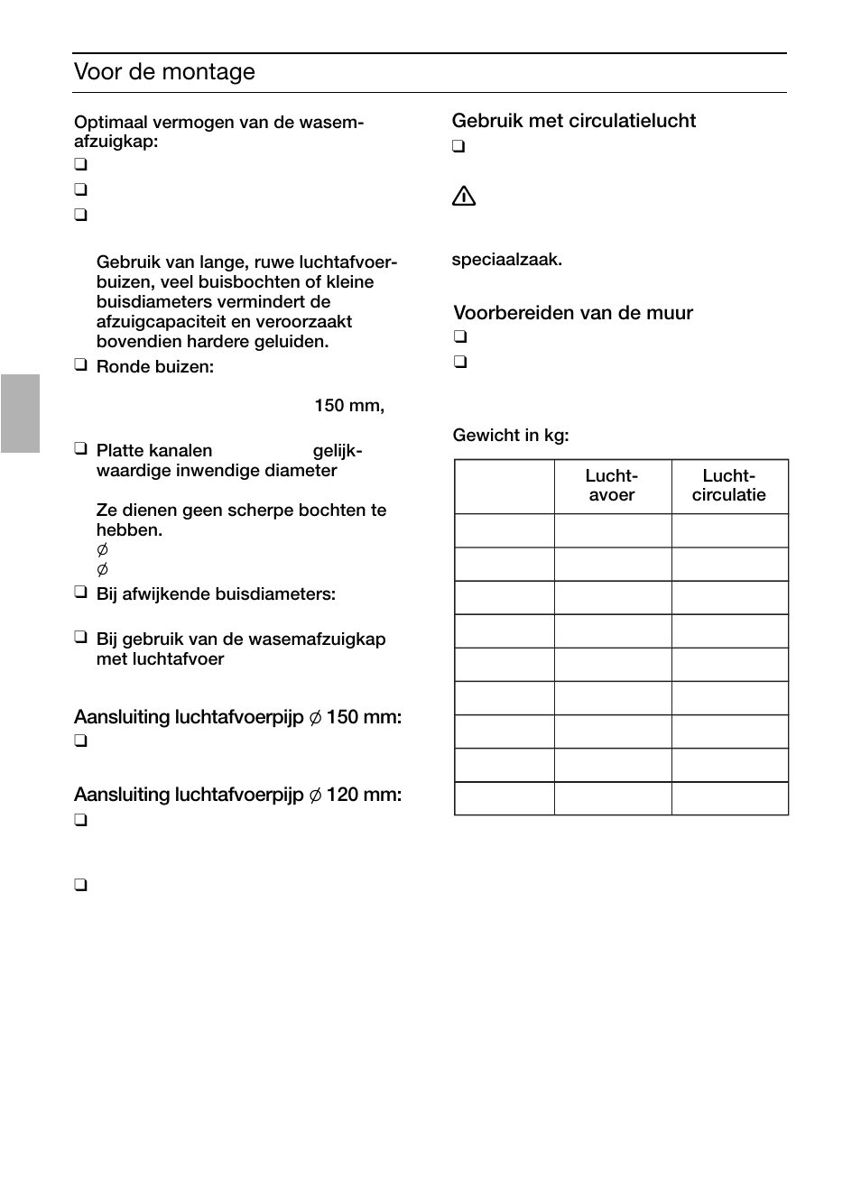 Voor de montage | Siemens LC457CA60 User Manual | Page 20 / 76