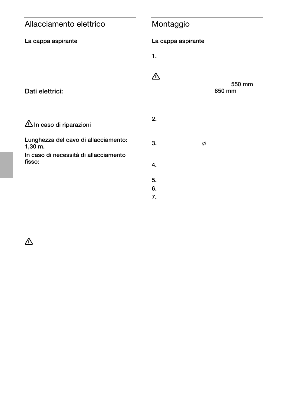 Allacciamento elettrico, Montaggio | Siemens LC457CA60 User Manual | Page 26 / 76