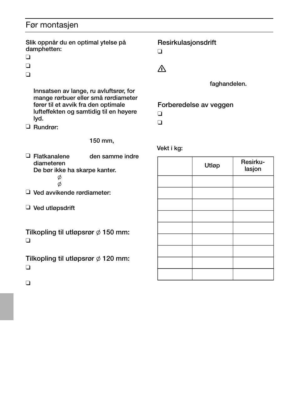 Før montasjen | Siemens LC457CA60 User Manual | Page 50 / 76