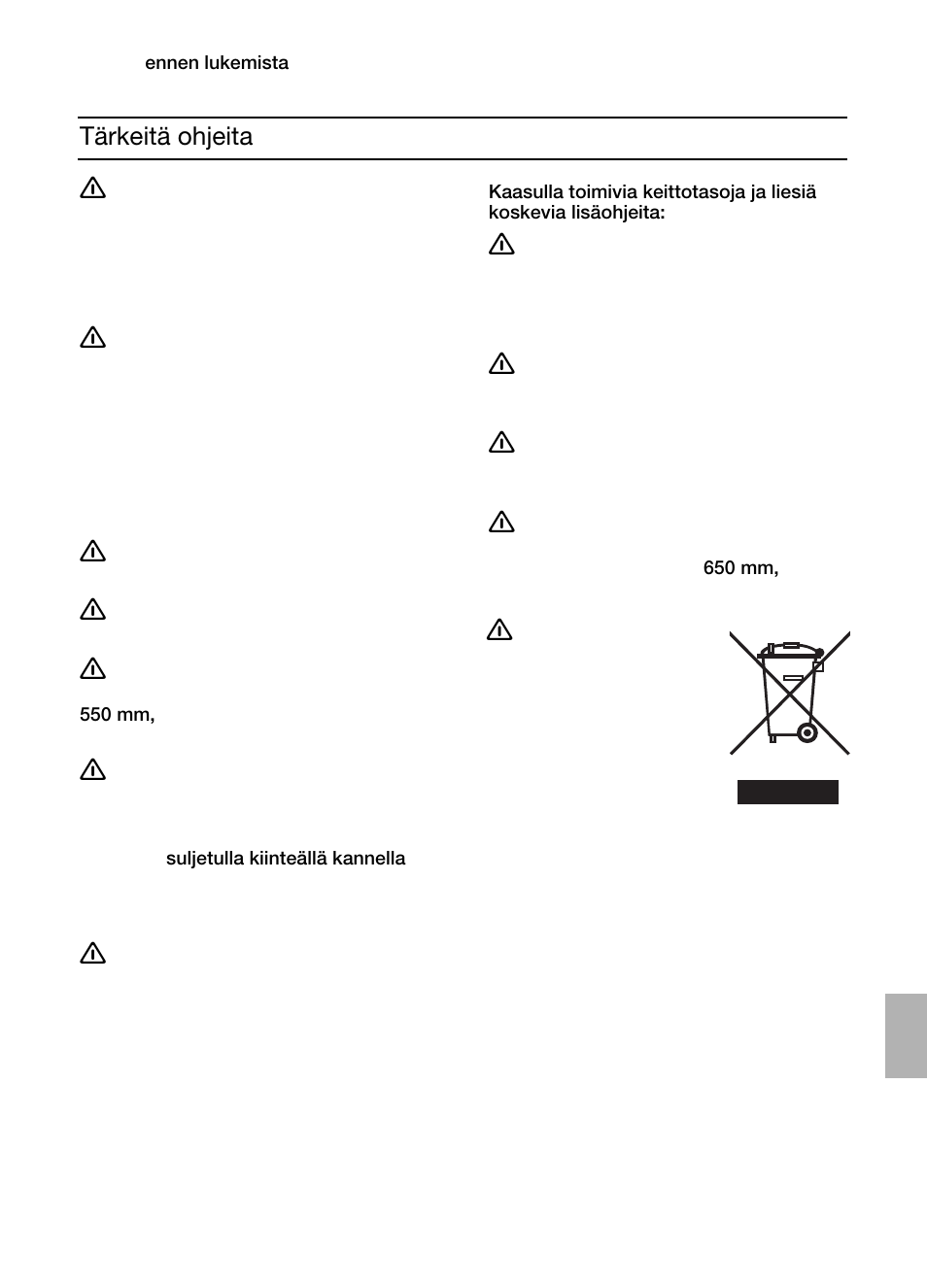 Tärkeitä ohjeita | Siemens LC457CA60 User Manual | Page 53 / 76