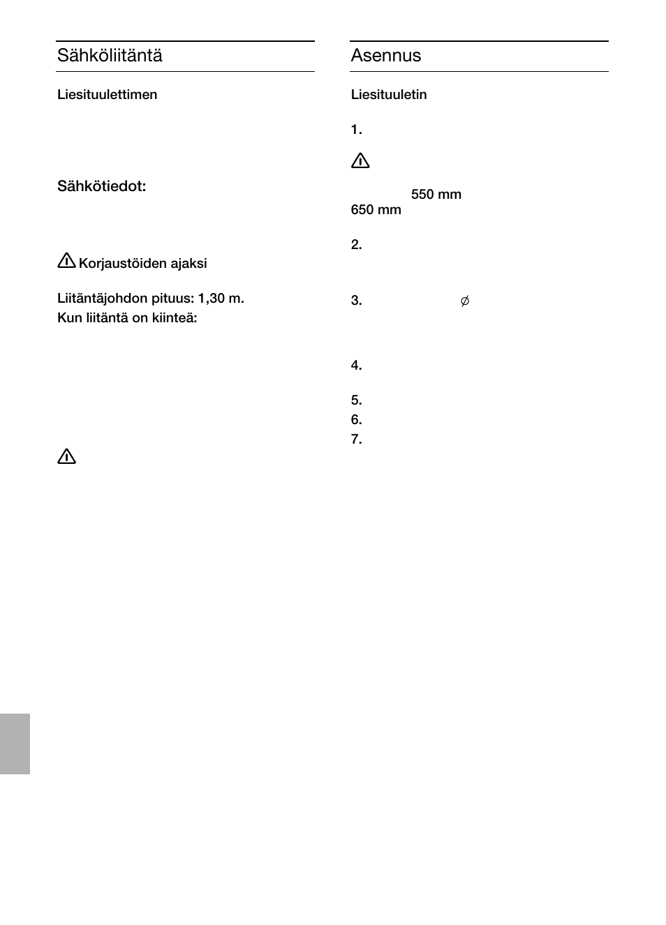 Sähköliitäntä, Asennus | Siemens LC457CA60 User Manual | Page 56 / 76