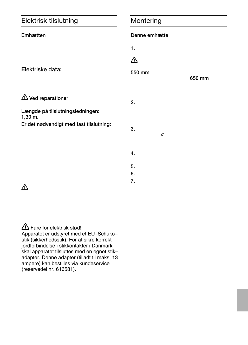 Elektrisk tilslutning, Montering | Siemens LC457CA60 User Manual | Page 61 / 76