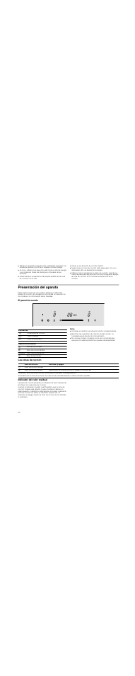 Presentación del aparato, El panel de mando, Notas | Las zonas de cocción, Indicador del calor residual, Las zonas de cocción indicador del calor residual | Siemens ET375MF11E User Manual | Page 34 / 56