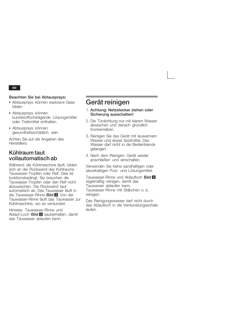 Gerät reinigen, Kühlraum taut vollautomatisch ab | Siemens KI26DA20FF User Manual | Page 14 / 78