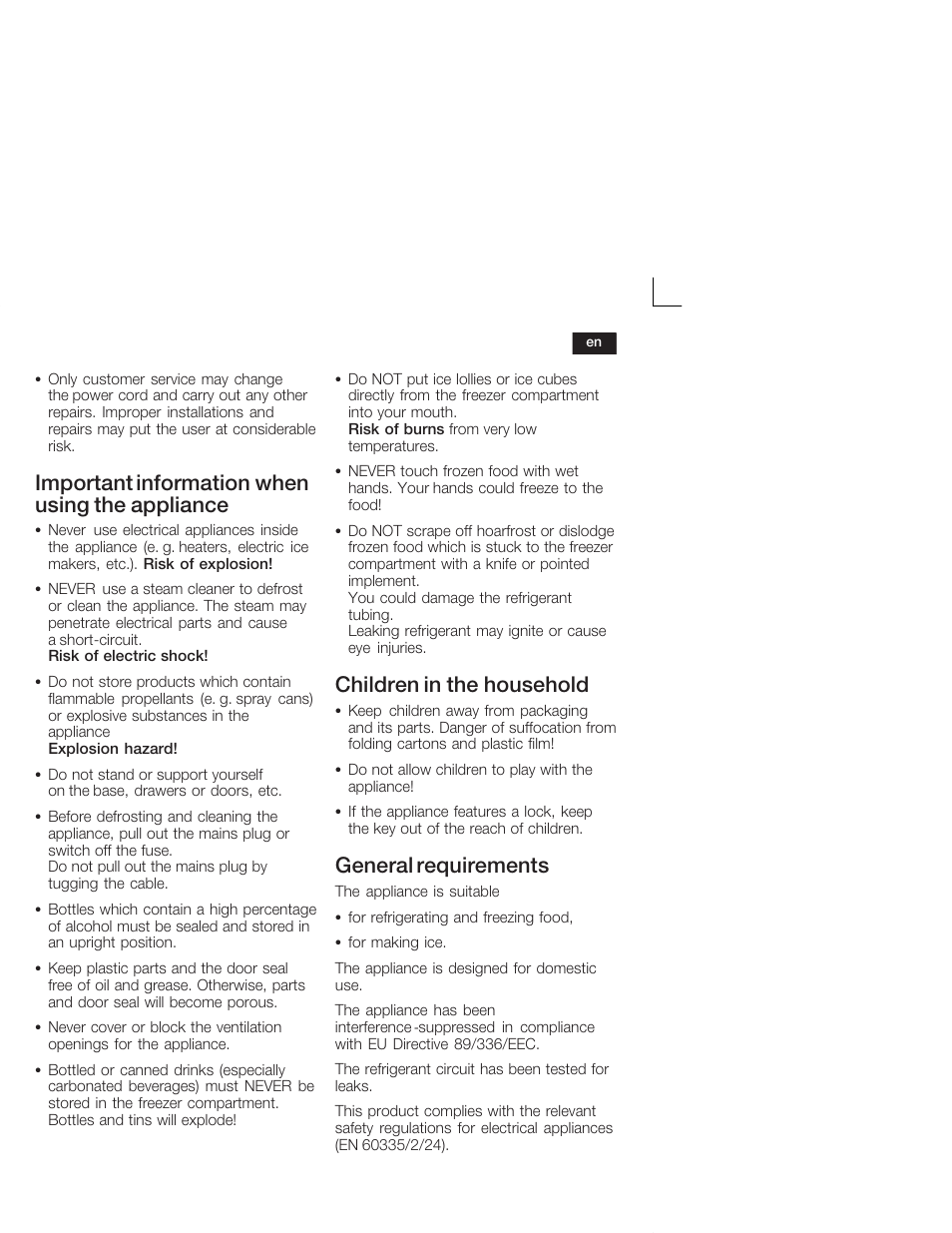 Important information when using the appliance, Children in the household, General requirements | Siemens KI26DA20FF User Manual | Page 19 / 78