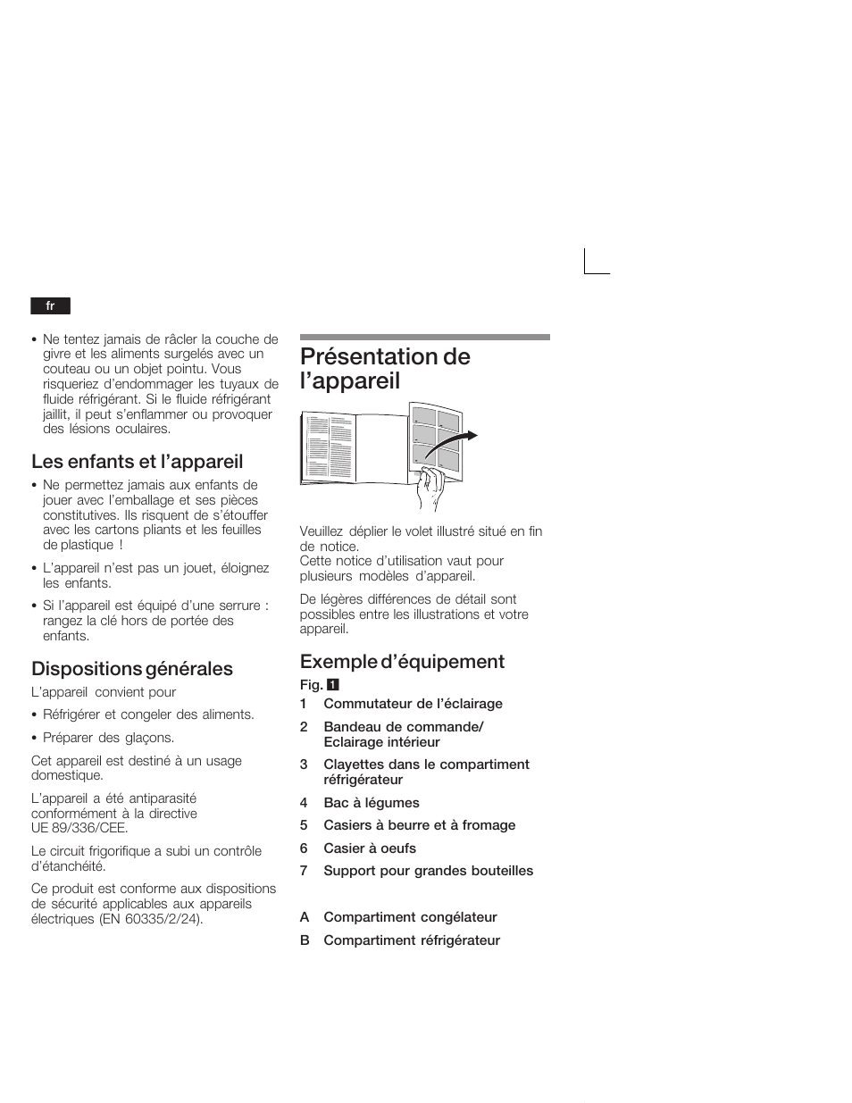 Présentation de l'appareil, Les enfants et l'appareil, Dispositions générales | Exemple d'équipement | Siemens KI26DA20FF User Manual | Page 34 / 78