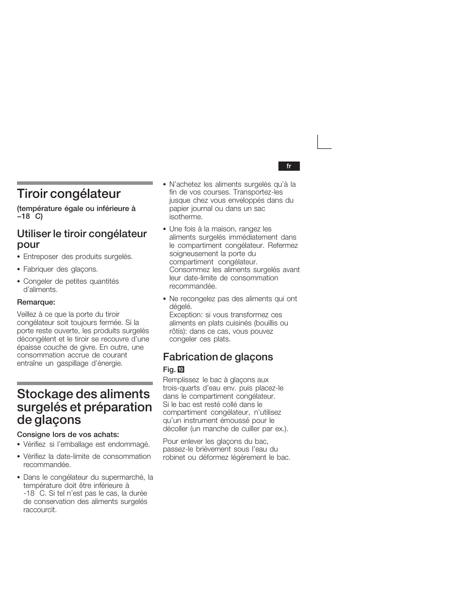 Tiroir congélateur, Utiliser le tiroir congélateur pour, Fabrication de glaçons | Siemens KI26DA20FF User Manual | Page 39 / 78