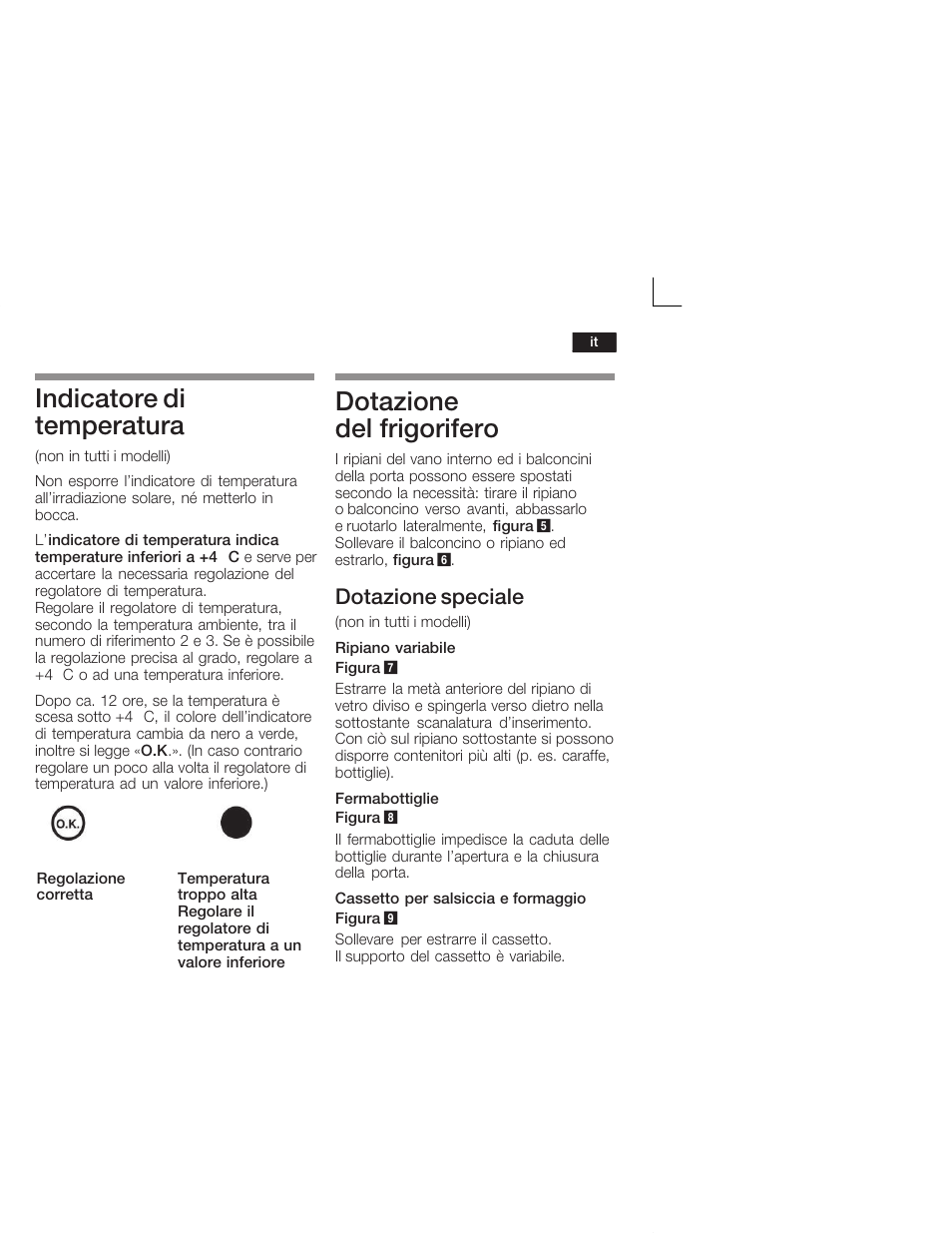 Indicatore di temperatura, Dotazione del frigorifero, Dotazione speciale | Siemens KI26DA20FF User Manual | Page 53 / 78