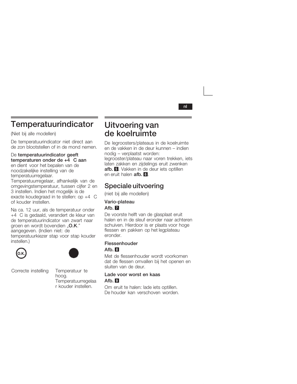 Temperatuurindicator, Uitvoering van de koelruimte, Speciale uitvoering | Siemens KI26DA20FF User Manual | Page 67 / 78