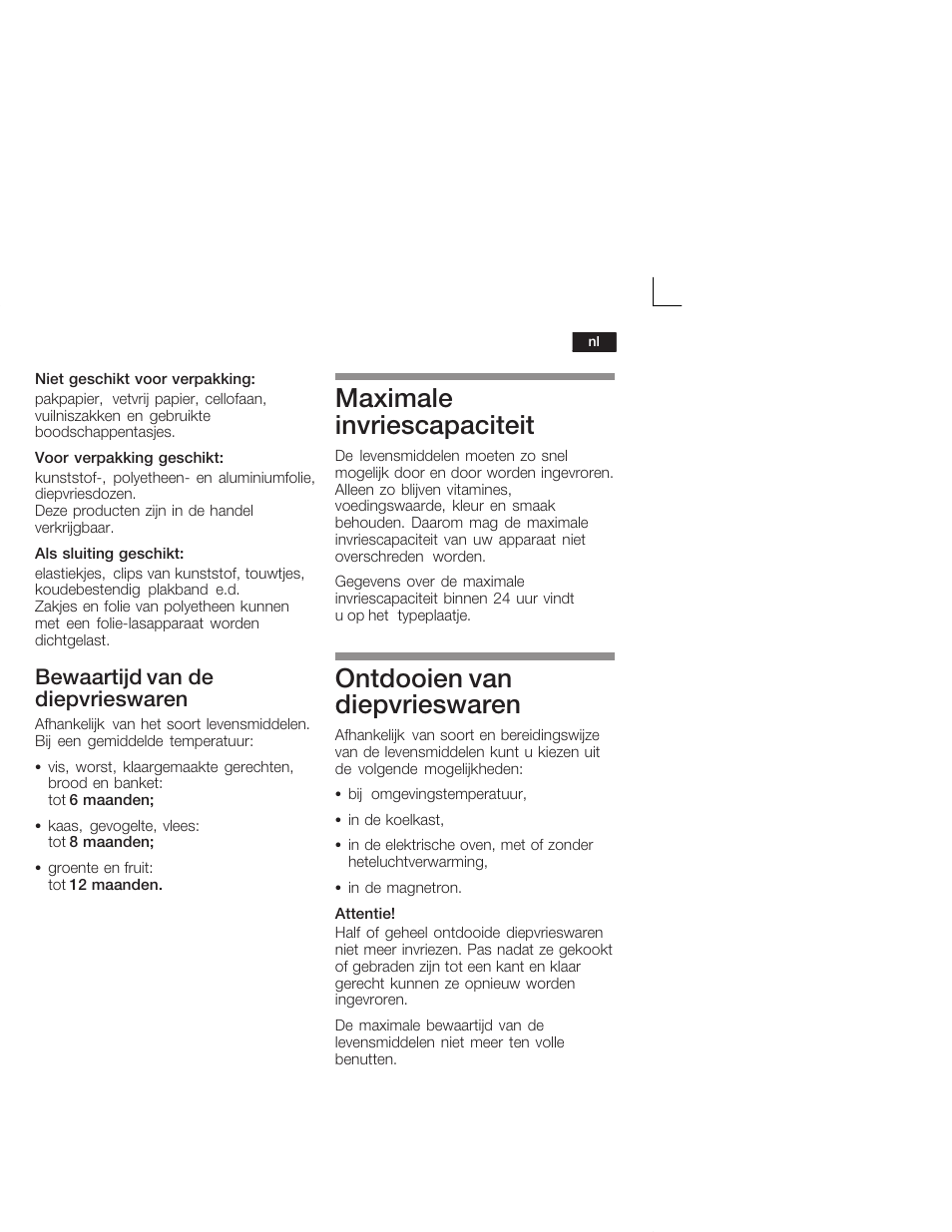Maximale invriescapaciteit, Ontdooien van diepvrieswaren, Bewaartijd van de diepvrieswaren | Siemens KI26DA20FF User Manual | Page 69 / 78