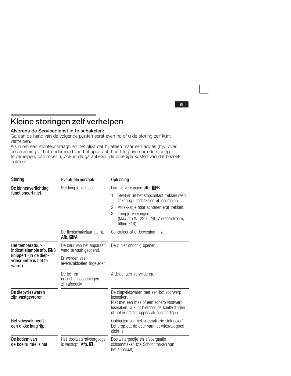 Kleine storingen zelf verhelpen | Siemens KI26DA20FF User Manual | Page 73 / 78