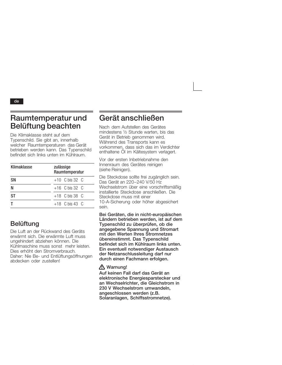 Raumtemperatur und belüftung beachten, Gerät anschließen, Belüftung | Siemens KI26DA20FF User Manual | Page 8 / 78