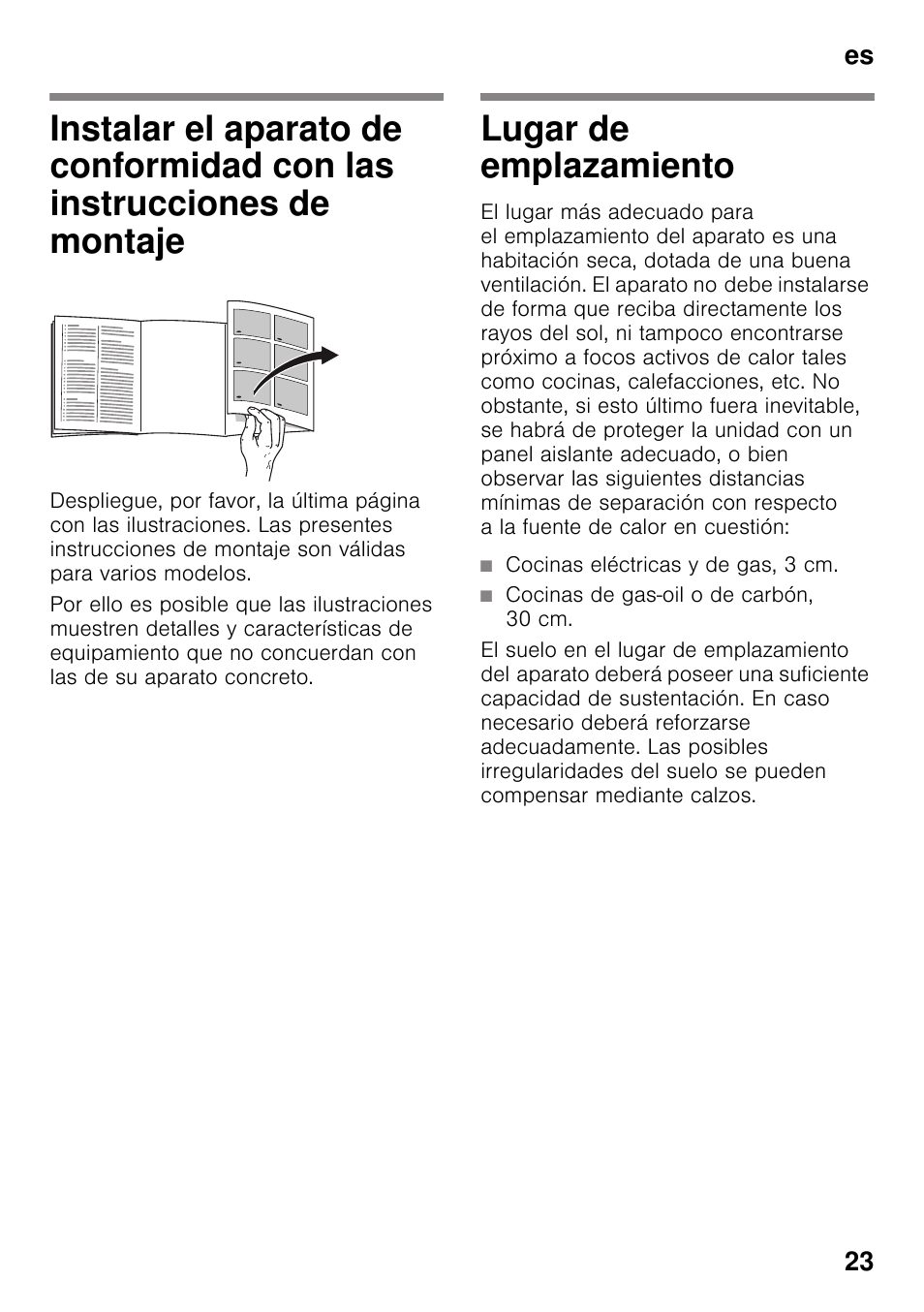Lugar de emplazamiento, Es 23 | Siemens KS36WPI30 User Manual | Page 23 / 34