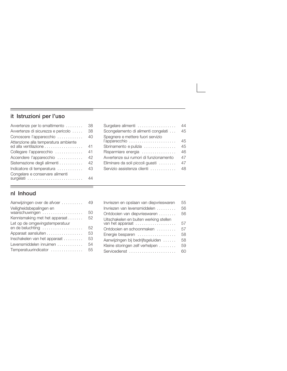 Itąistruzioni per l'uso, Nląinhoud | Siemens KI34VV21FF User Manual | Page 3 / 64