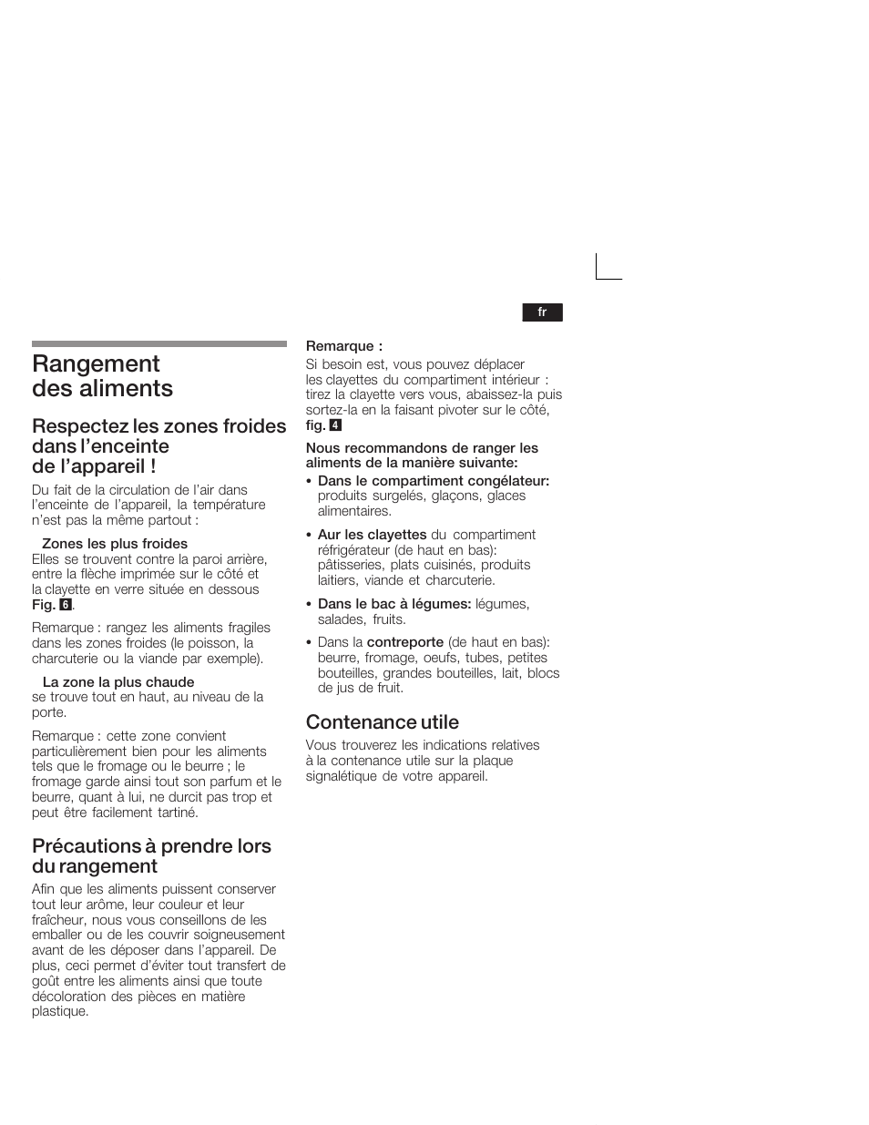 Rangement des aliments, Précautions à prendre lors du rangement, Contenance utile | Siemens KI34VV21FF User Manual | Page 31 / 64