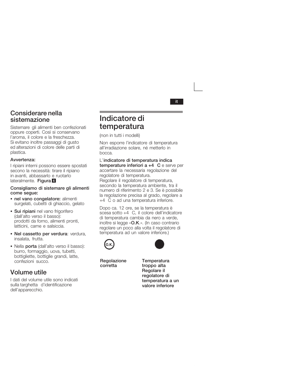 Indicatore di temperatura, Considerare nella sistemazione, Volume utile | Siemens KI34VV21FF User Manual | Page 43 / 64