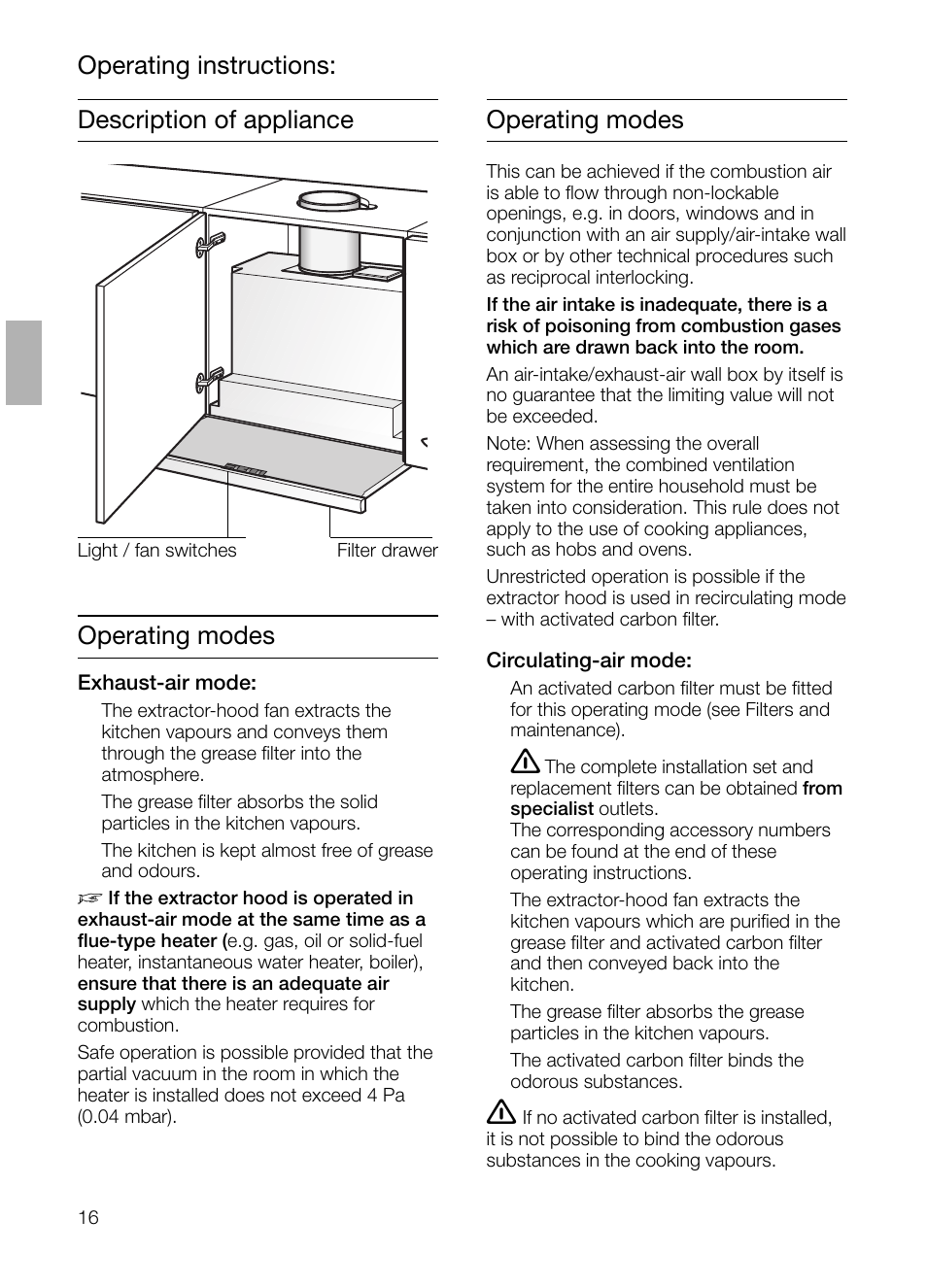 Operating modes | Siemens LI44630 User Manual | Page 16 / 100