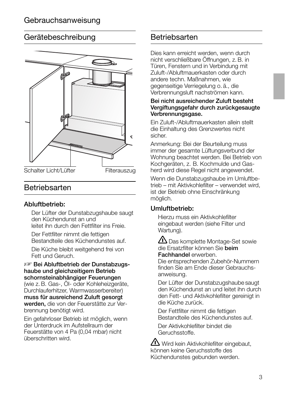 Gerätebeschreibung betriebsarten betriebsarten, Gebrauchsanweisung | Siemens LI44630 User Manual | Page 3 / 100
