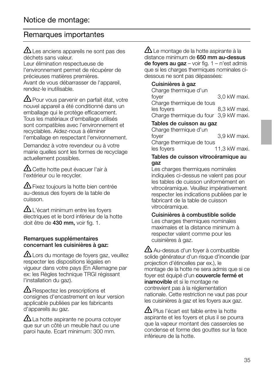 Remarques importantes notice de montage | Siemens LI44630 User Manual | Page 35 / 100