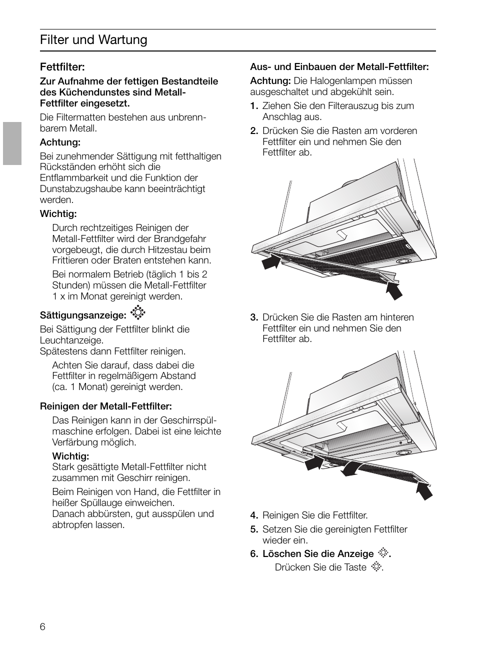 Filter und wartung | Siemens LI44630 User Manual | Page 6 / 100